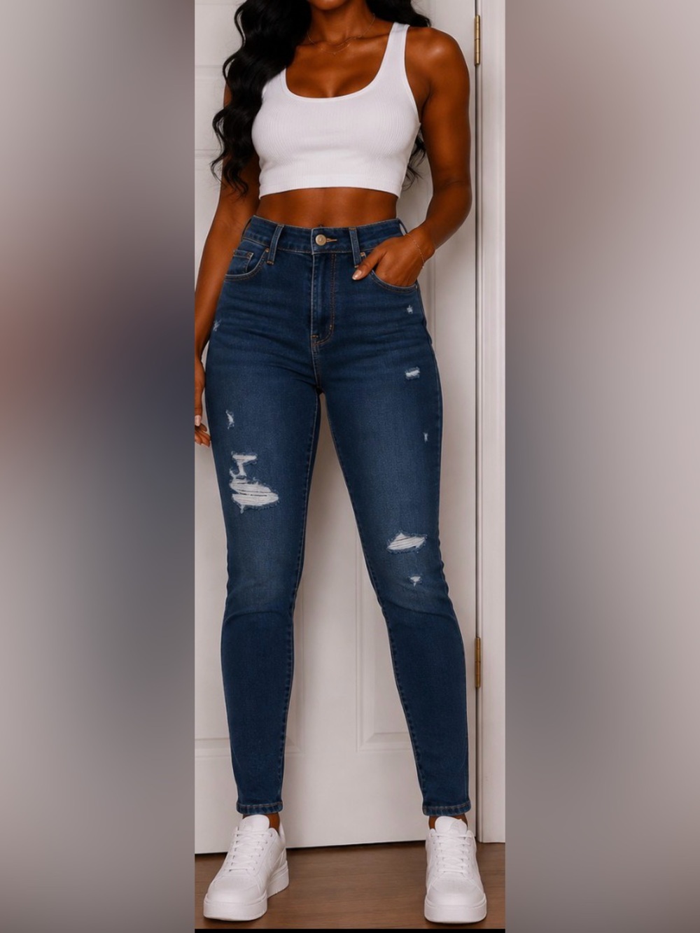 Old Navy Tall Women's Dark Blue Pop Icon Skinny Distressed Jeans